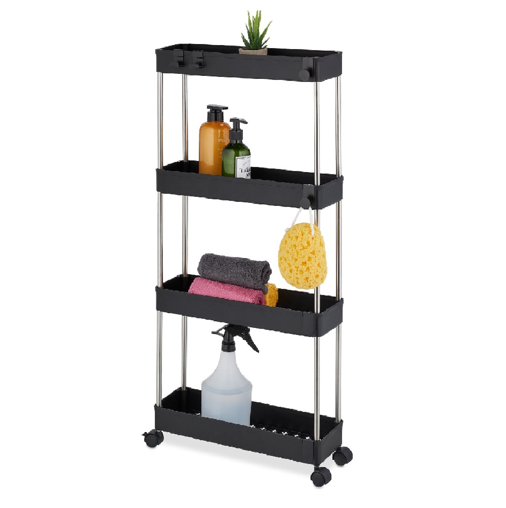 Carrellino Cucina Bagno Slim Salvaspazio 40x13.5 H 85cm Carrello Porta Tutto Nero