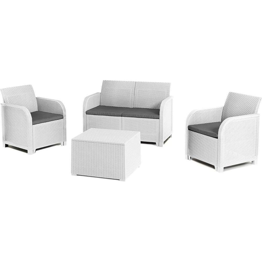 Set da Giardino Keter Rosalie effetto Vimini Divano Poltrone Tavolino Colore: Bianco