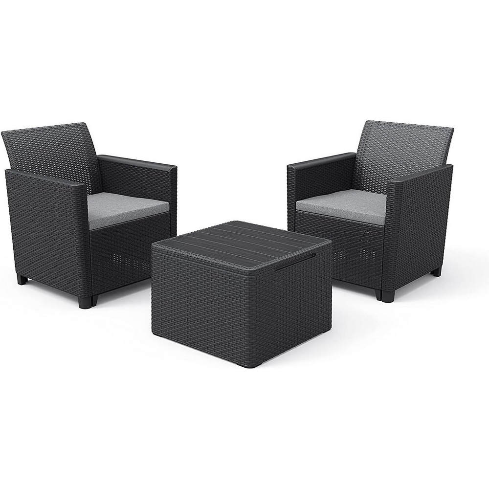 Set da Giardino Keter Claire Balcony 2 Poltrone 1 Tavolino Contenitore