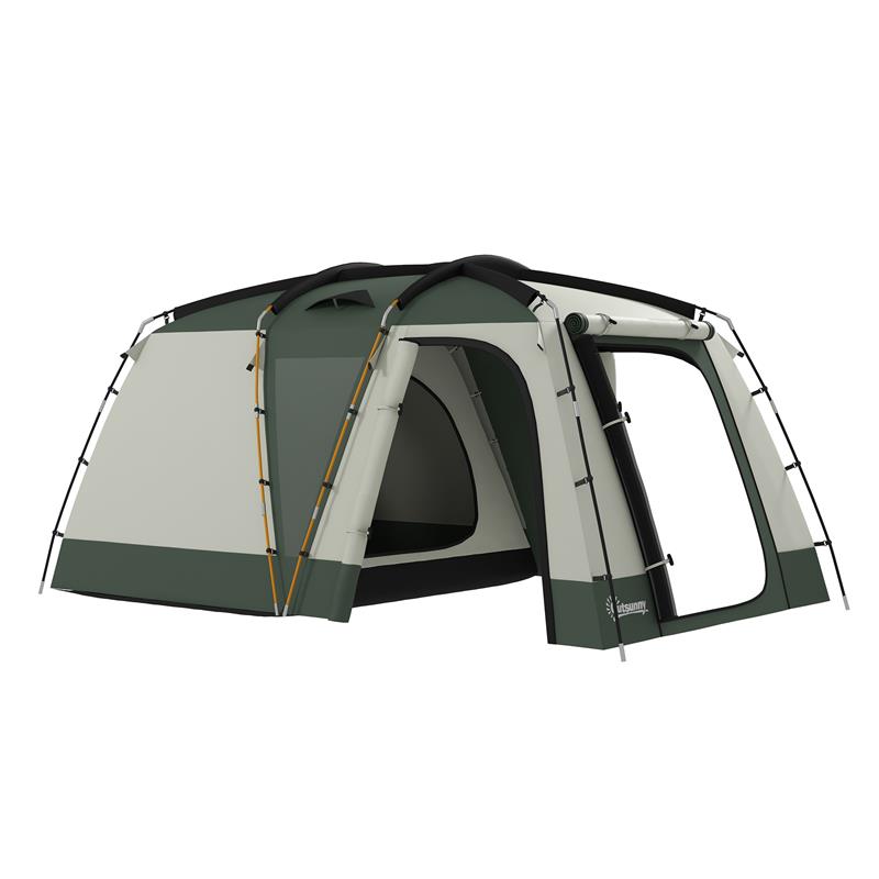 Image of TENDA DA CAMPEGGIO 4 POSTI IMPERMEABILE CON ZONA NOTTE E ZONA GIORNO, IN POLIESTERE, 460X300X200 CM, VERDE