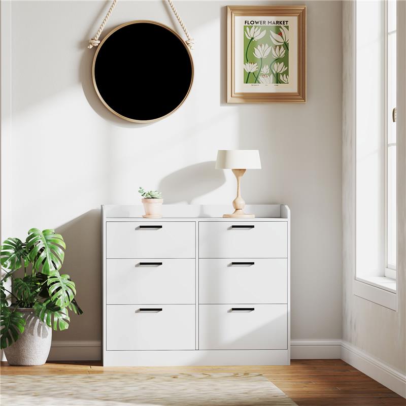 CASSETTIERA 6 CASSETTI IN LEGNO CON BORDI RIALZATI E MANIGLIE A FORMA DI U 110X40X88 CM BIANCO