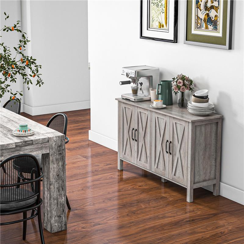 MOBILETTO MULTIUSO STILE RUSTICO CON 4 RIPIANI PORTAOGGETTI REGOLABILI IN LEGNO 120X37X75 CM GRIGIO