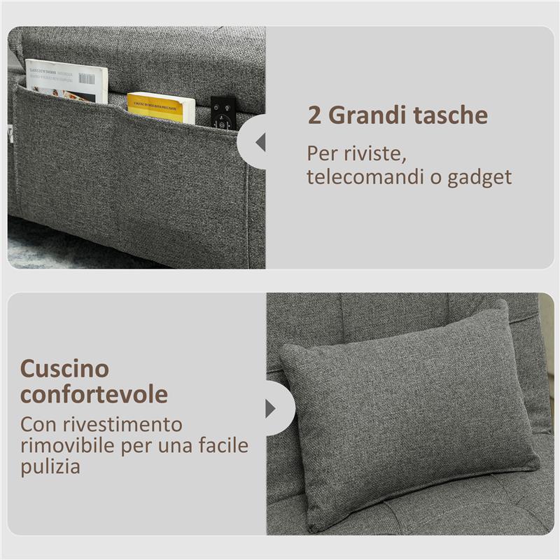 POLTRONA LETTO 4 IN 1 CONVERTIBILE IN CHAISE LONGUE E POGGIAPIEDI CON SISTEMA CLIC CLAC GRIGIO