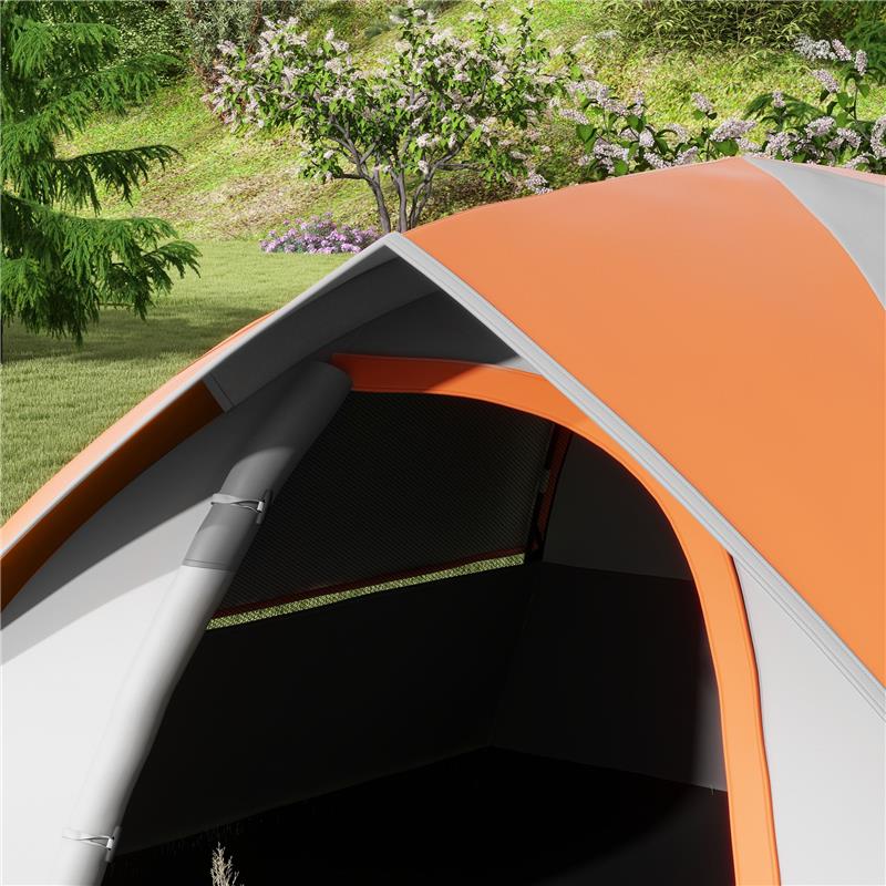 Image of TENDA DA CAMPEGGIO 2 POSTI CON FINESTRA A RETE E GANCIO IN POLIESTERE 210X150X110 CM GRIGIO E ARANCIONE