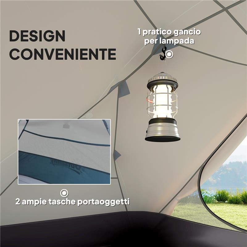 Image of TENDA DA CAMPEGGIO 2 POSTI CON 2 VESTIBOLI 2 PORTE 2 FINESTRE E BORSA DI TRASPORTO 2.8X2.25X1.1 CM BEIGE