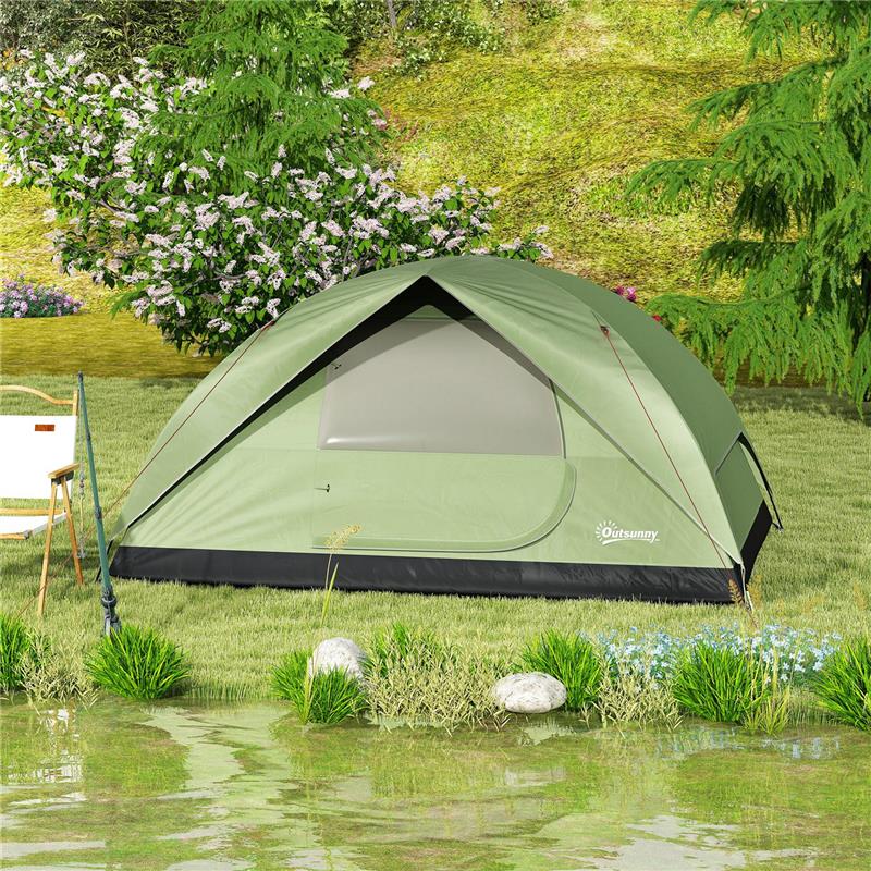 Image of TENDA DA CAMPEGGIO PER 3 PERSONE IMPERMEABILE CON TASCHE GANCIO PER LANTERNA E BORSA DI TRASPORTO VERDE