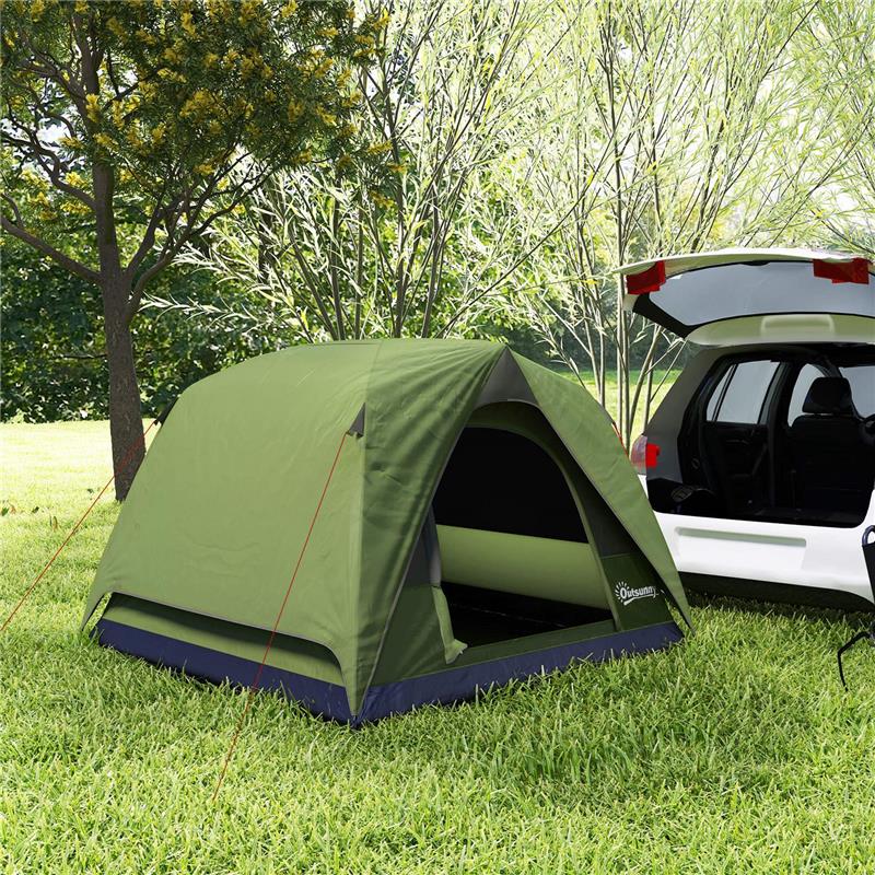 Image of TENDA DA CAMPEGGIO PER 3 PERSONE IMPERMEABILE CON TASCA GANCIO PER LANTERNA E BORSA 2X2X1.35M VERDE