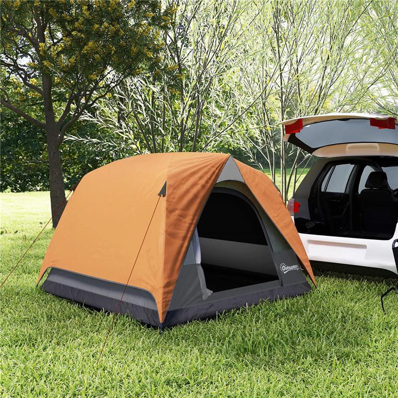 Image of TENDA DA CAMPEGGIO PER 3 PERSONE IMPERMEABILE CON TASCA GANCIO PER LANTERNA E BORSA 2X2X1.35M ARANCIONE