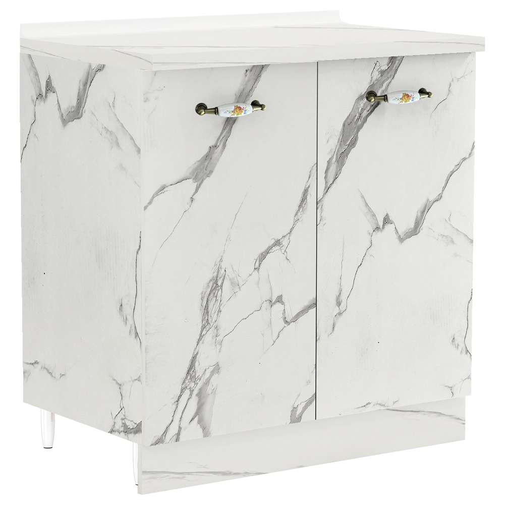 Mobile Base Cucina Componibile in Legno Bianco Effetto Marmo 2 Ante 2 Scomparti