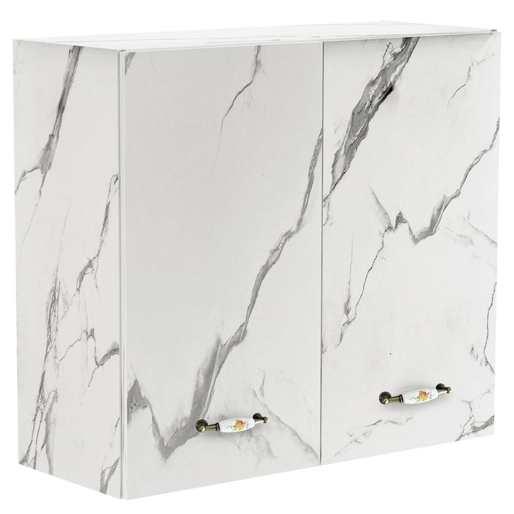 Pensile da Cucina Armadio Sospeso da Parete Doppia Anta Bianco Effetto Marmo