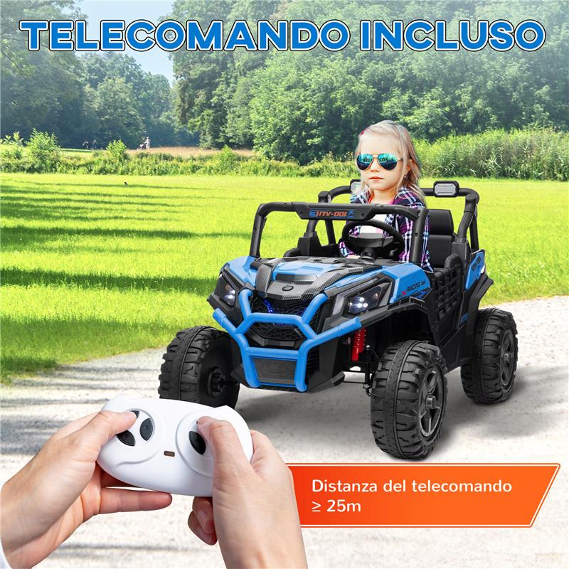 MACCHINA ELETTRICA PER BAMBINI 24V A 2 POSTI CON TELECOMANDO E 3 VELOCITÀ ETÀ 3-8 ANNI BLU