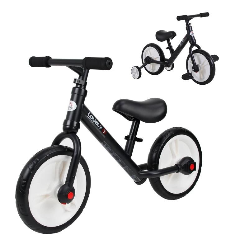 Image of BICI SENZA PEDALI PER BAMBINI DA 2-5 ANNI CON SELLINO REGOLABILE, RUOTE AUSILIARIE E PEDALI, NERO