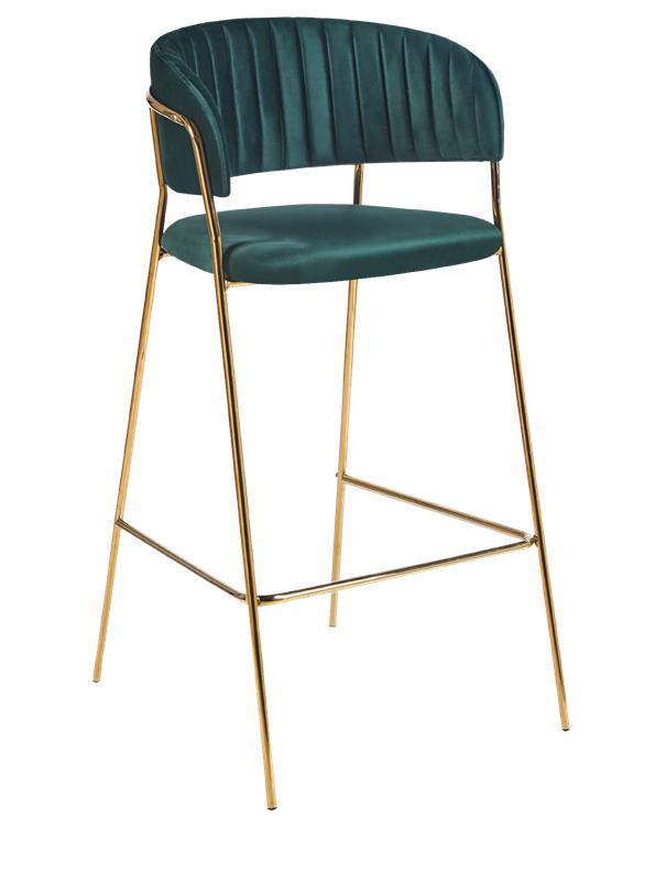 SGABELLO IN VELLUTO VERDE CON STRUTTURA E PIEDI IN METALLO COLOR ORO MISURE: 55X46X108/78 CM