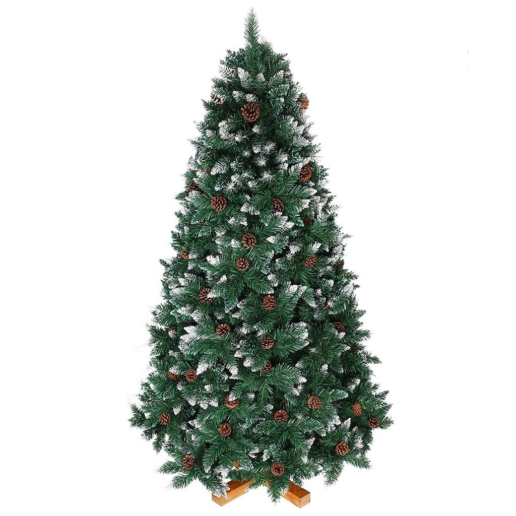 Image of Albero di Natale Innevato 180cm Folto con Pigne 831 Rami Base Legno Massello