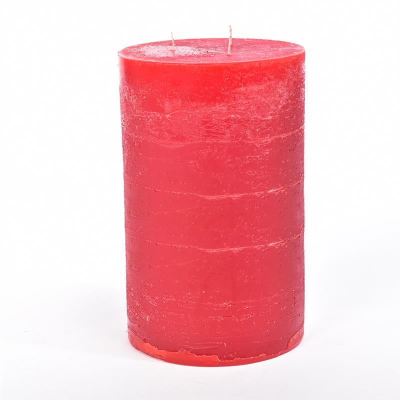 CANDELA PILLAR RUSTIC PROFUMATA COLORE ROSSO CON 3 FIAMME DIMENSIONI H CM 30 X D CM 15