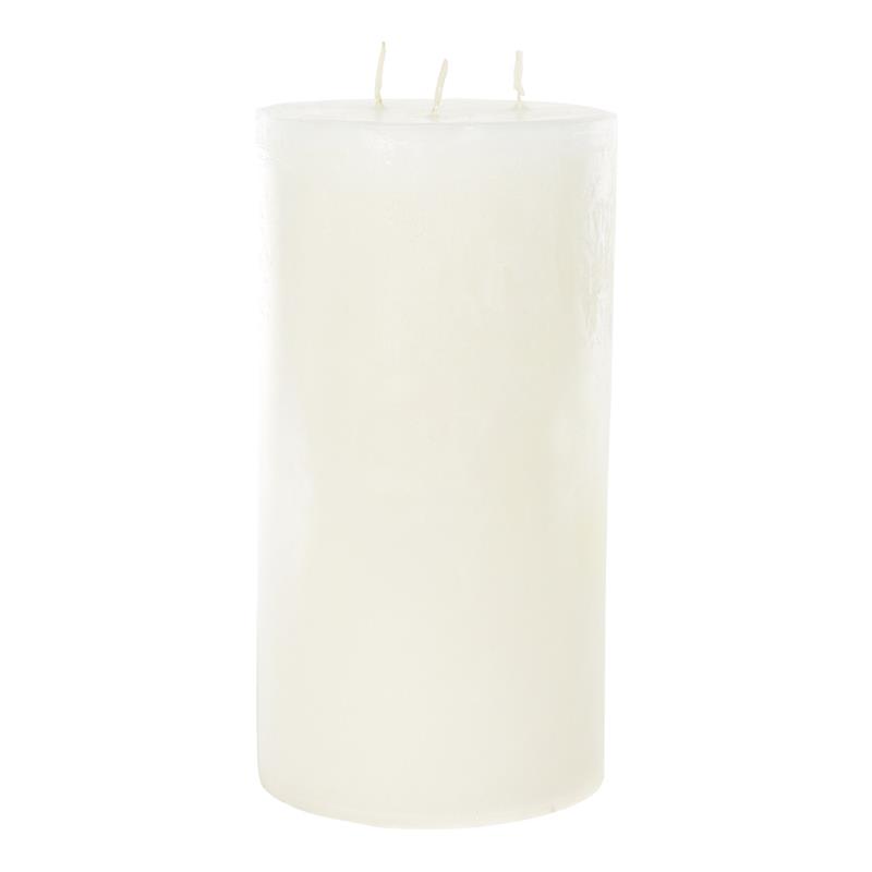 CANDELA PILLAR RUSTIC PROFUMATA COLORE BIANCA CON 3 FIAMME DIMENSIONI H CM 30 X D CM 15