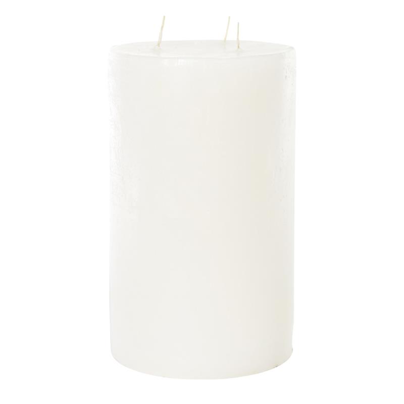 CANDELA PILLAR RUSTIC PROFUMATA COLORE BIANCA CON 3 FIAMME DIMENSIONI H CM 25 X D CM 15