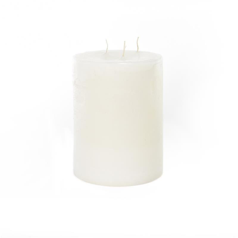 CANDELA PILLAR RUSTIC PROFUMATA COLORE BIANCA CON 3 FIAMME DIMENSIONI H CM 20 X D CM 15