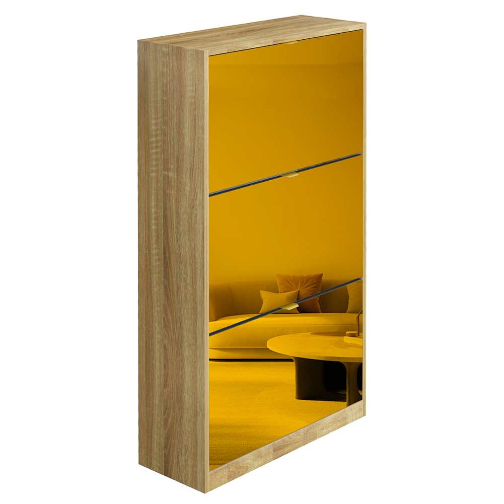 Bakaji Scarpiera Con Ante A Specchio Ribaltabili, Porta Scarpe Con Ripiani A Ribalta E Maniglie, Struttura Salvaspazio Design Moderno, Ideale Per Soggiorno, Ingresso, Salotto, Ufficio (3 Ante Bronzo)