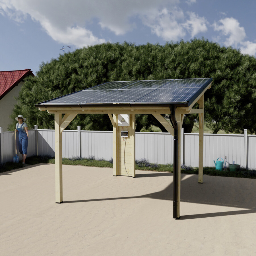 Tettoia Carport THT con impianto Fotovoltaico Wattoit 3kW Monofalda 375X352