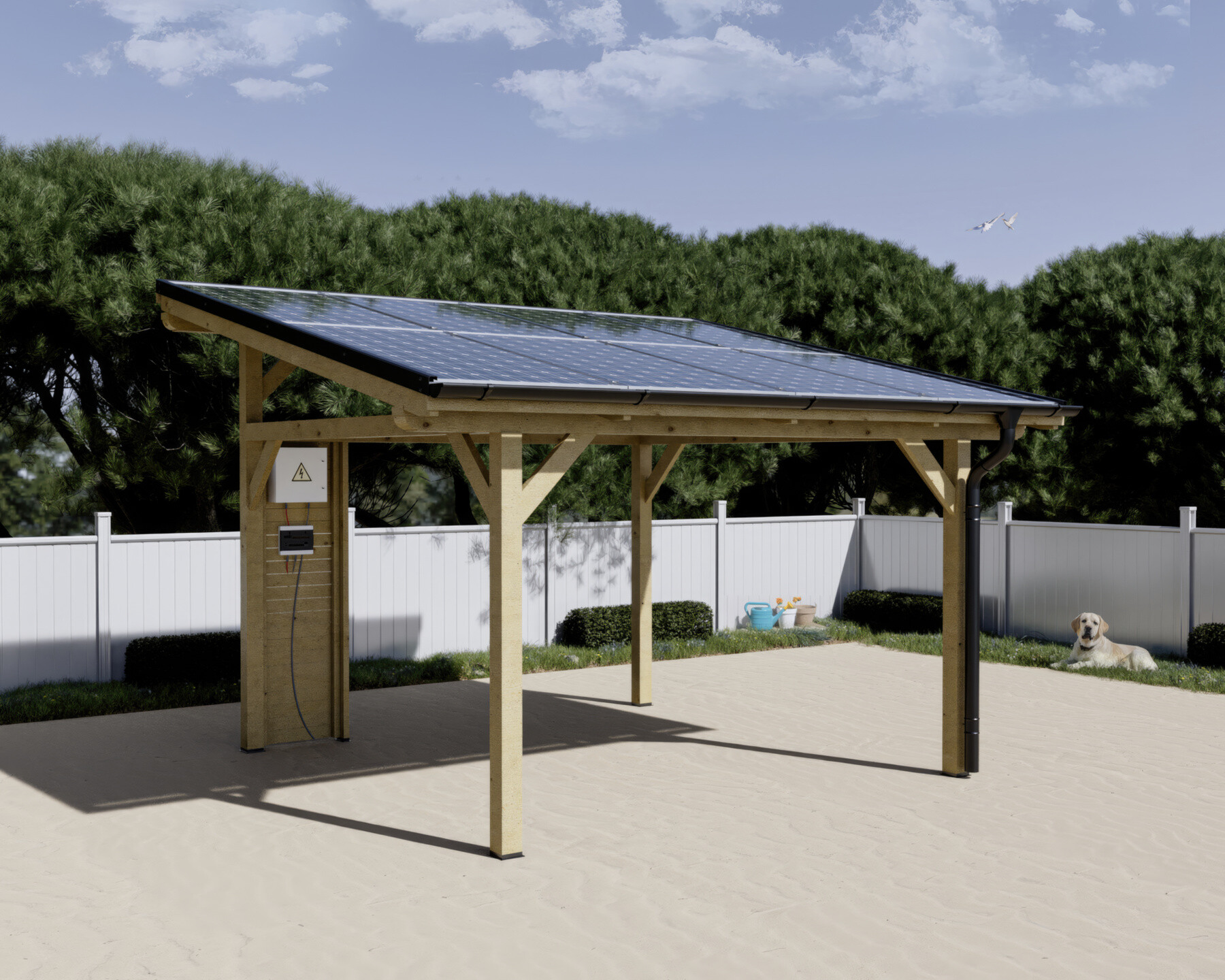 Tettoia Carport THT con impianto Fotovoltaico Wattoit 4kW Monofalda 375X463