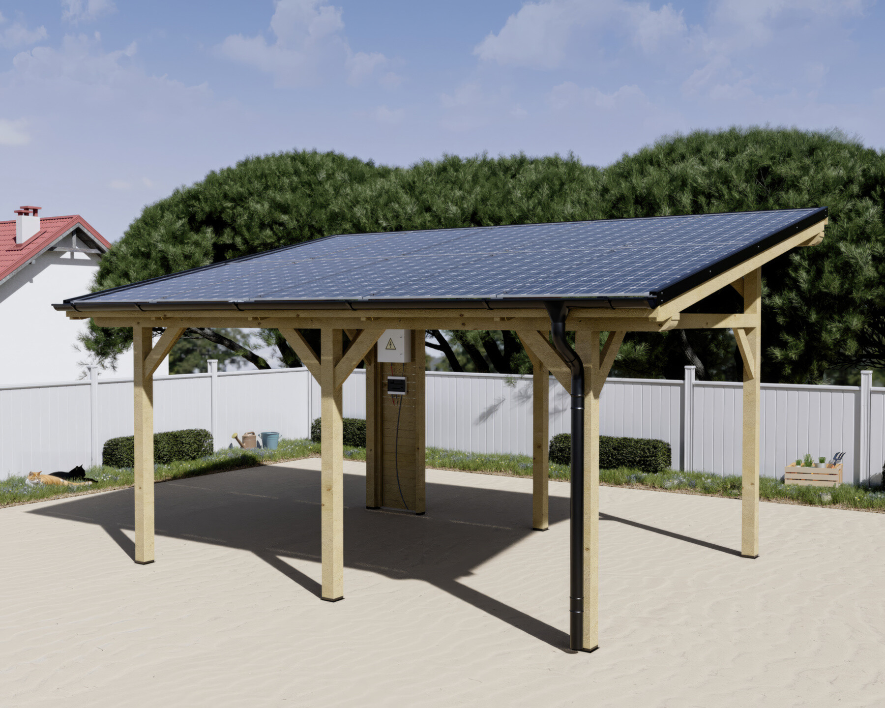 Tettoia Carport THT con impianto Fotovoltaico Wattoit 5kW Monofalda 375X467