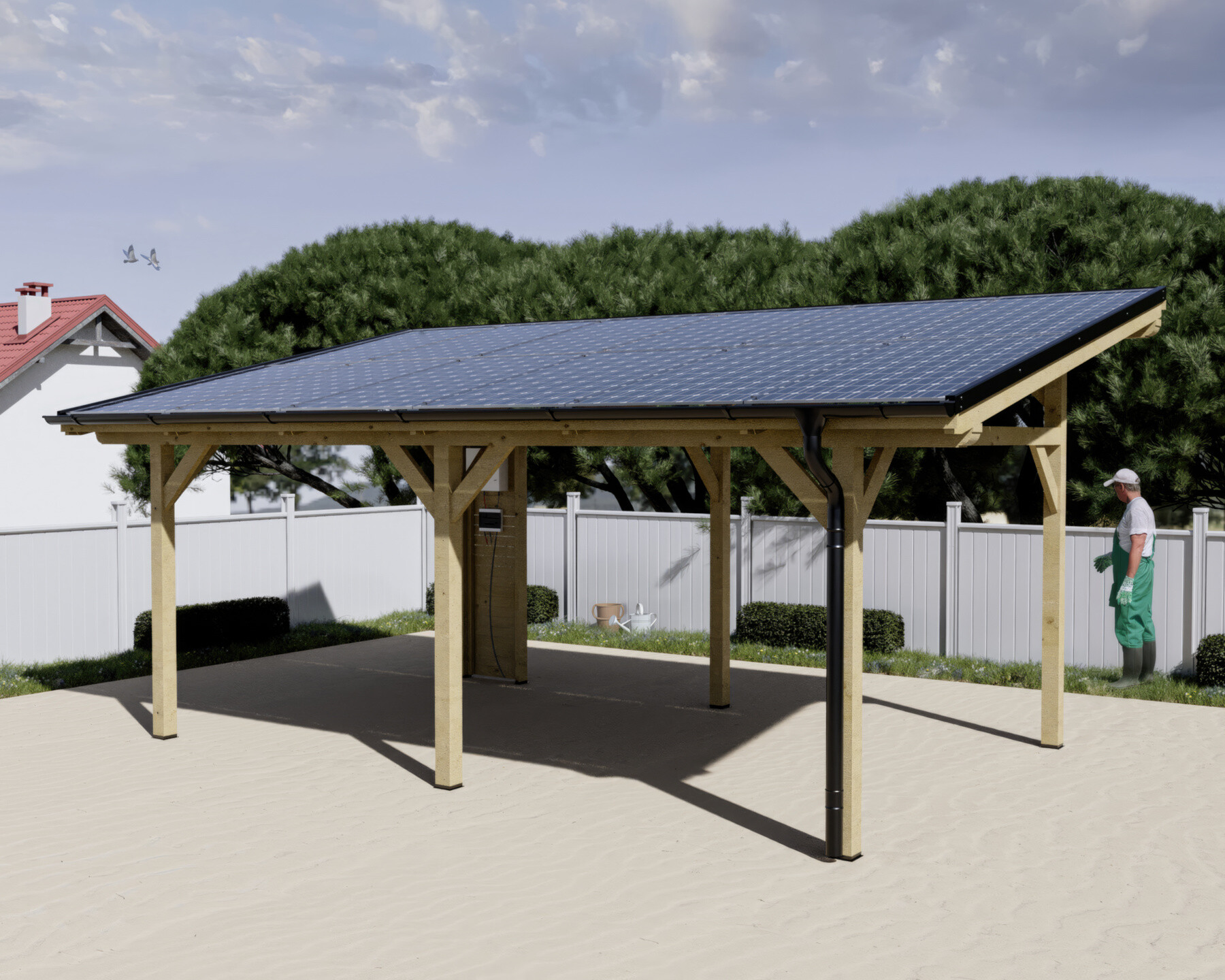 Tettoia Carport THT con impianto Fotovoltaico Wattoit 6kW Monofalda 375X697