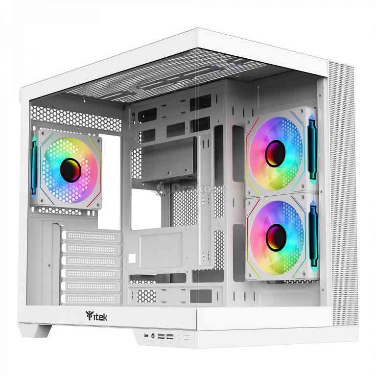 Case DARK CAVE DS - Gaming Tower, ATX, 3x12cm ARGB fan, 2xUSB3, Type-C, Side & Front Panel Temp Glass, White Edition