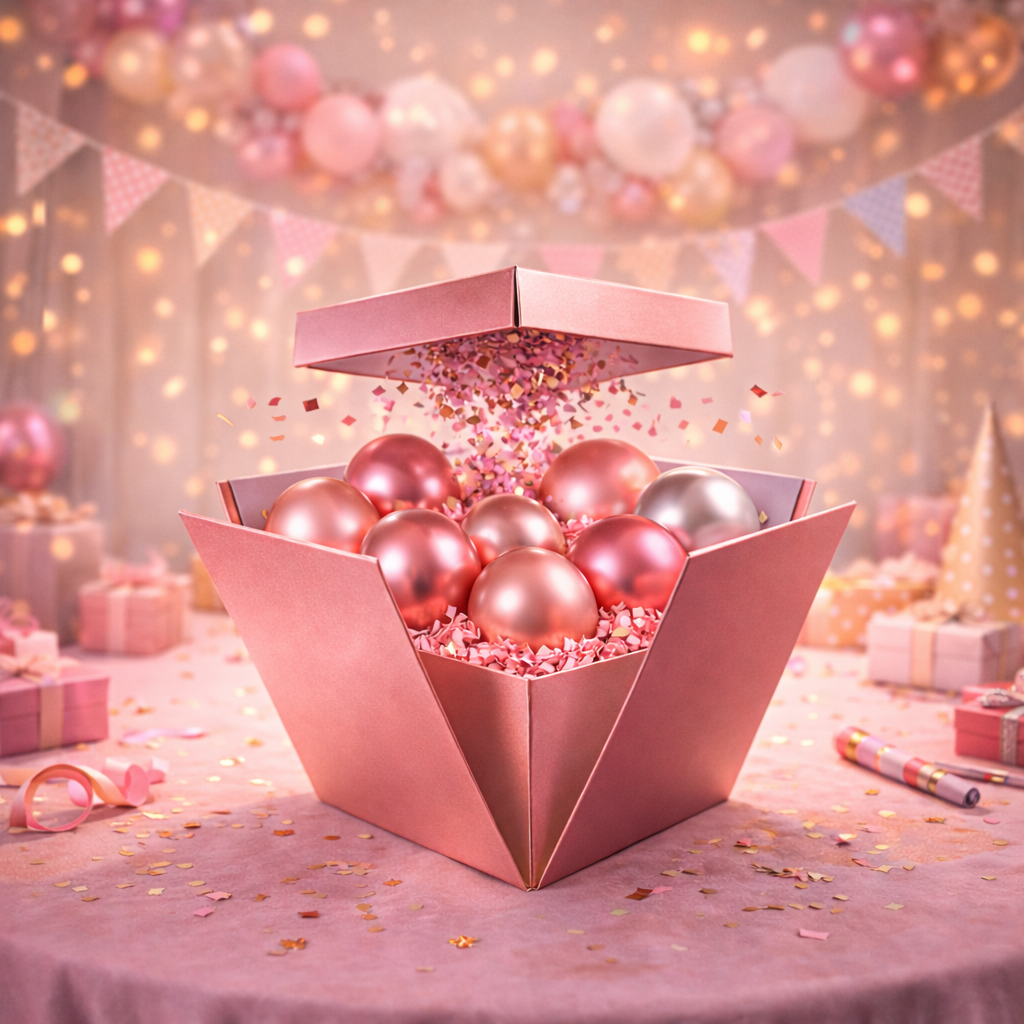 Scatola Regalo con Palloncini, Confezione Sorpresa per Compleanno, Scatola Sorpresa con Palloncini per Dichiarazioni d'Amore