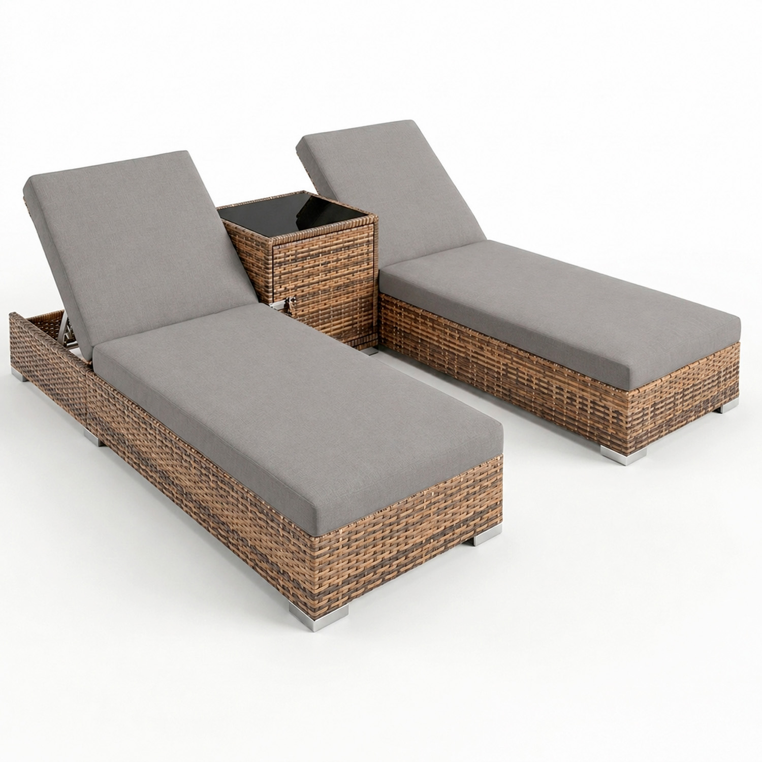 Set 2 Lettini Prendisole In Polyrattan Con Tavolino…