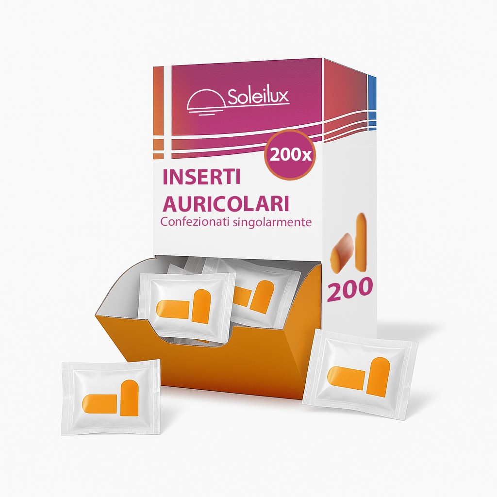 200 Coppie Inserti Auricolari Antirumore SNR 38 dB,Con dispenser