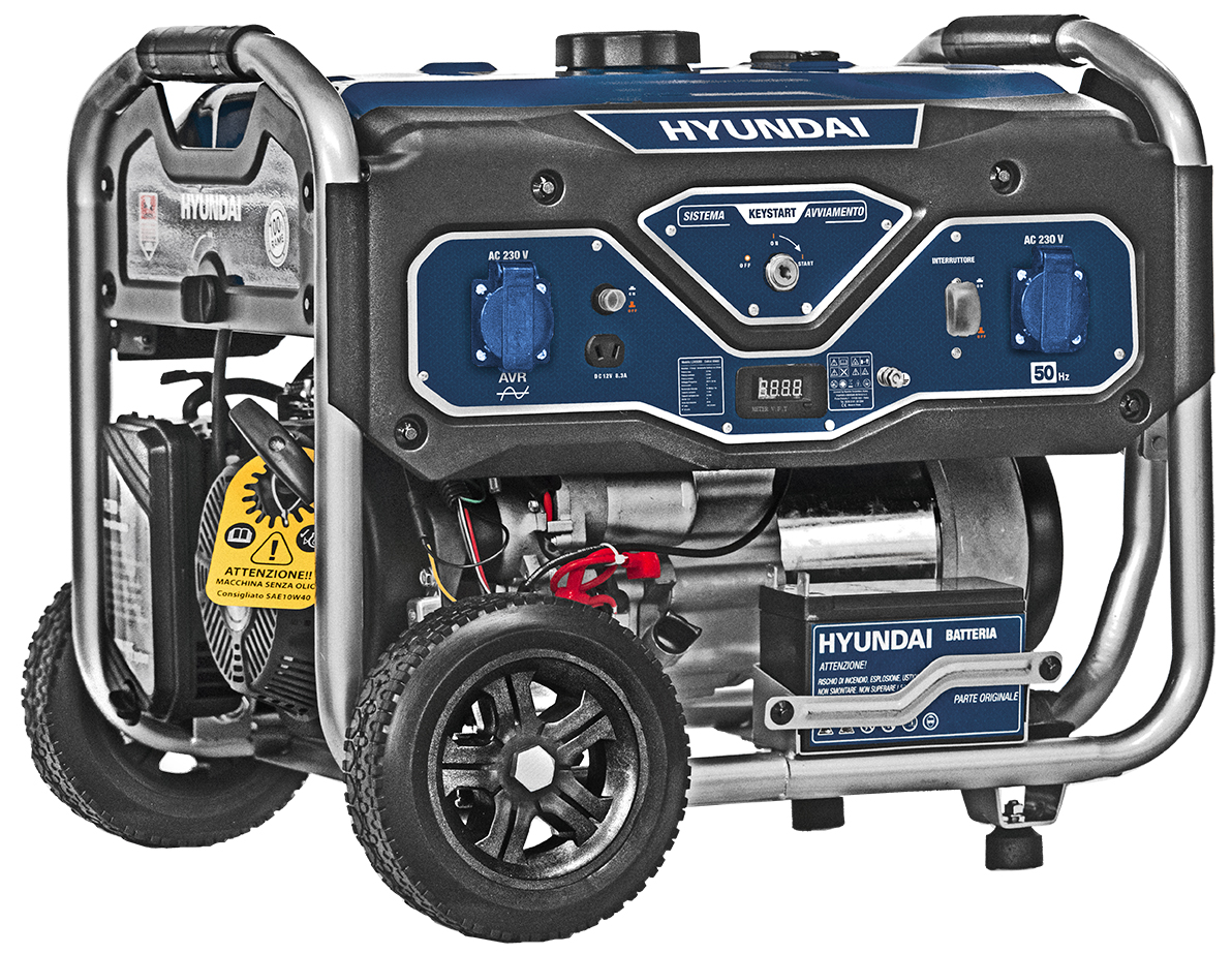 Image of Generatore di Corrente a Benzina 4T 6.5 Hp con Ruote 15 Lt AVR Hyundai 65000