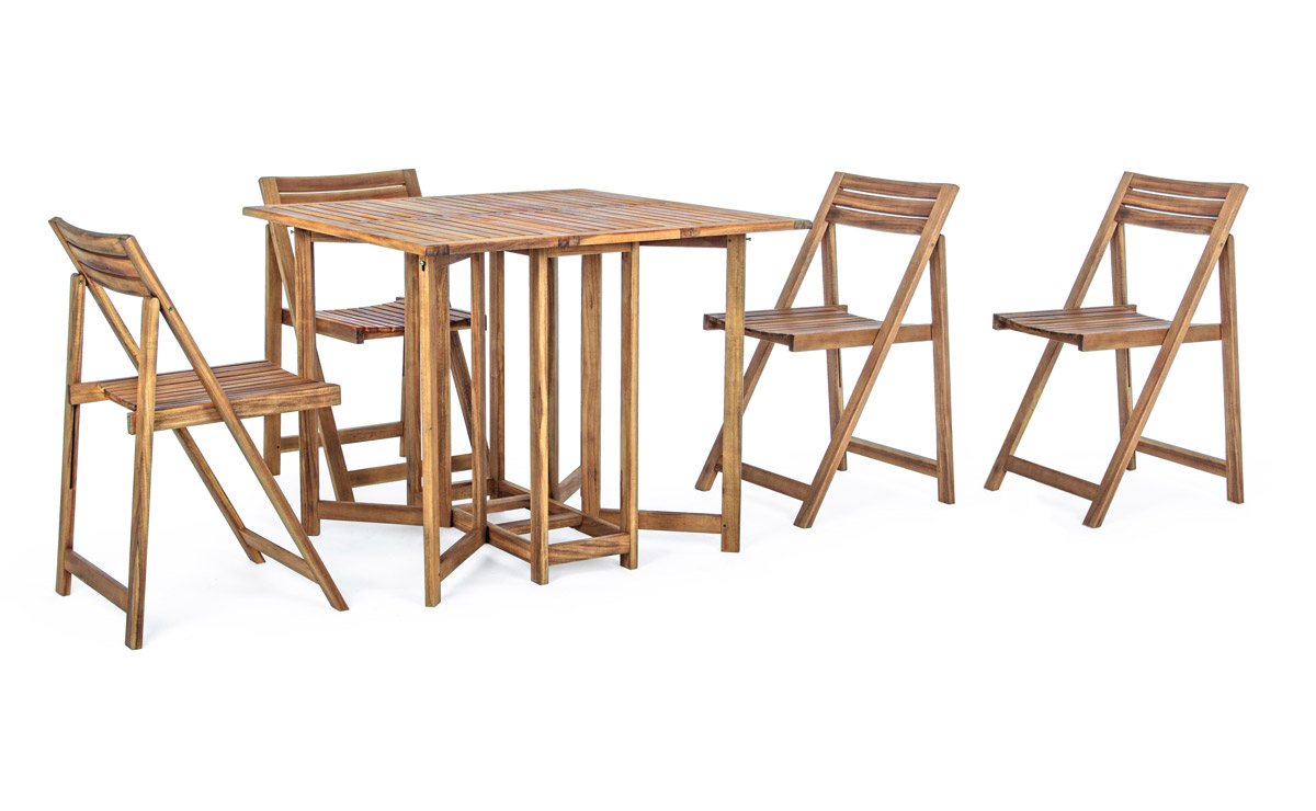Tavolo da Giardino e 4 Sedie in Legno Pieghevoli Set da Esterno Noemi Bizzotto