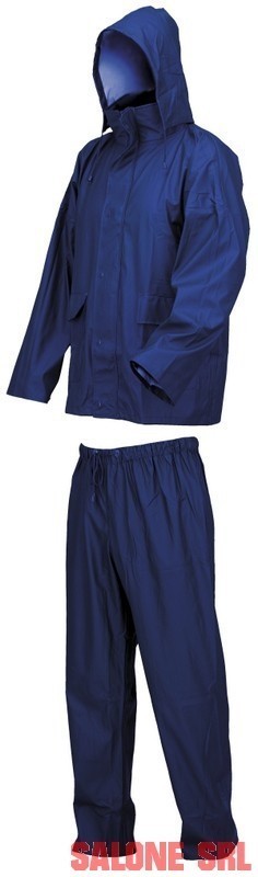 Image of COMPLETO IMPERMEABILE LLUVIA GIACCA E PANTALONE PU/PVC/POLIESTERE BLU