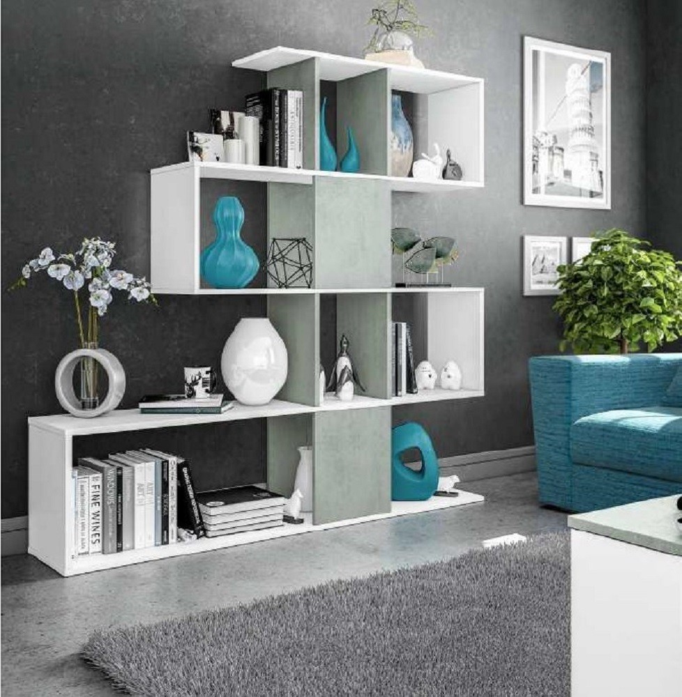 KIT LIBRERIA ZIG-ZAG DESIGN cm 145X29X145H BIANCO/CEMENTO
