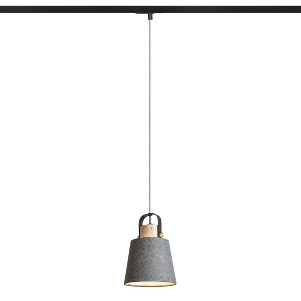 Image of Lampadario CHOUPETTE per binario monofase grigio nerastro tessuto/legno 230V E27 15W
