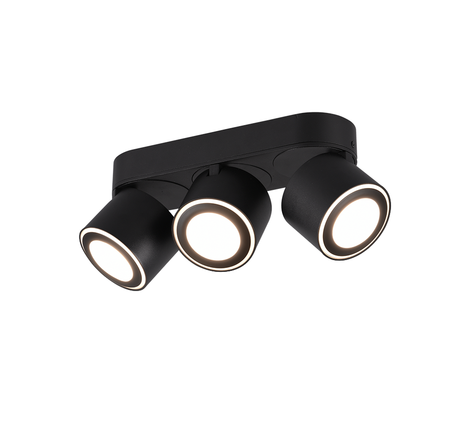 Faretti Led Barra 3 spots Orientabili Bi Emissione Luce Nero Taurus GD Trio