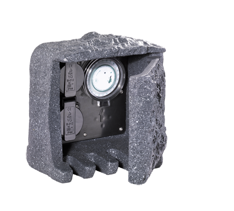 Torretta da Esterno Giardino 2 Prese Shuko + Timer Pietra H 20 cm Palo GD Trio