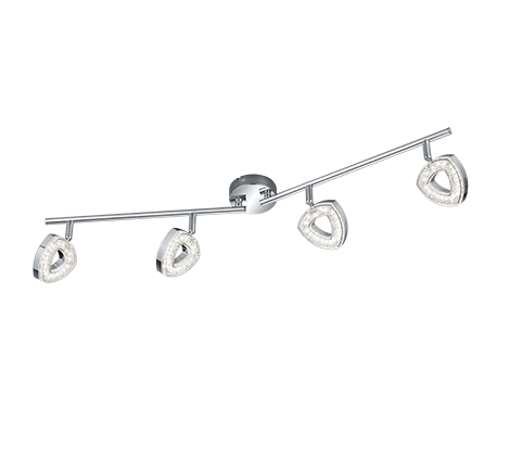 Faretti su Barra 4 Spots Led in Diffusore Triangolo Cromato Tours GD Trio