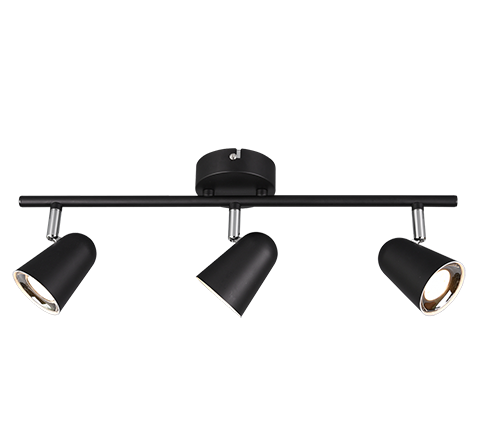 Image of Faretti Led da Interno Parete Soffitto su Barra 3 Spots Nero Toulose GD Trio