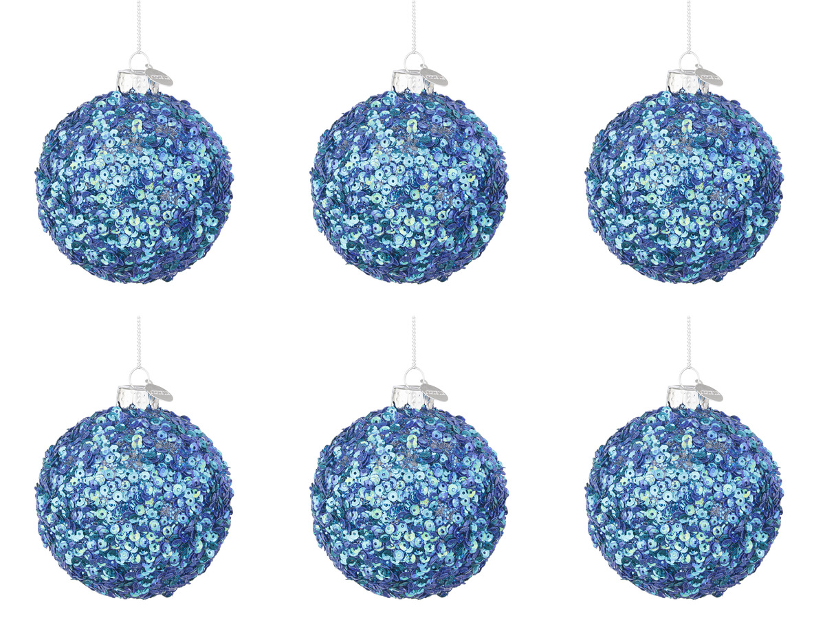 Image of Palline di Natale in Vetro Blu Brillante Paillettes Decorazioni Addobbi Albero Diametro: 80 mm