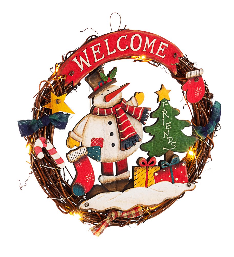 Image of Corona di Natale Ghirlanda Luminosa Led Legno Vimini Decorazioni Porta Natalizie