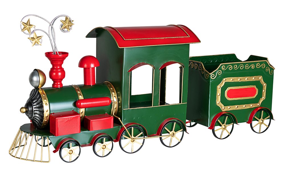 Image of Trenino in Metallo Verde Vintage Vagone Locomotiva Decorazione Natale 86 cm