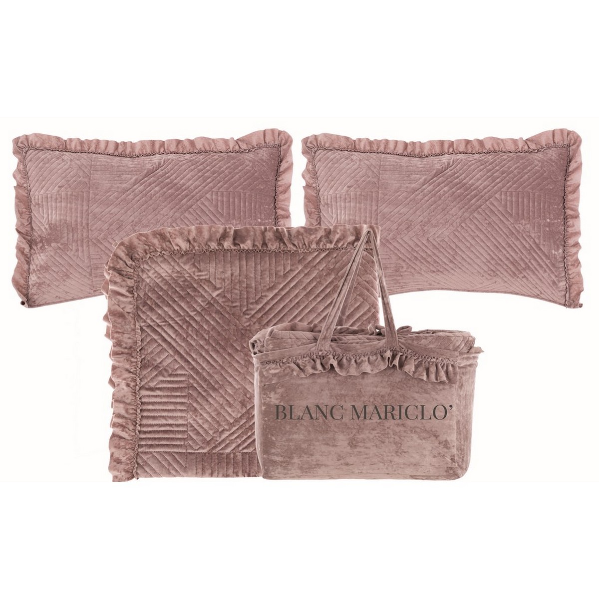 Image of Trapunta Matrimoniale 2 Federe Copriguanciali e Borsa Shabby Chic Blanc Mariclò Colore: Rosa