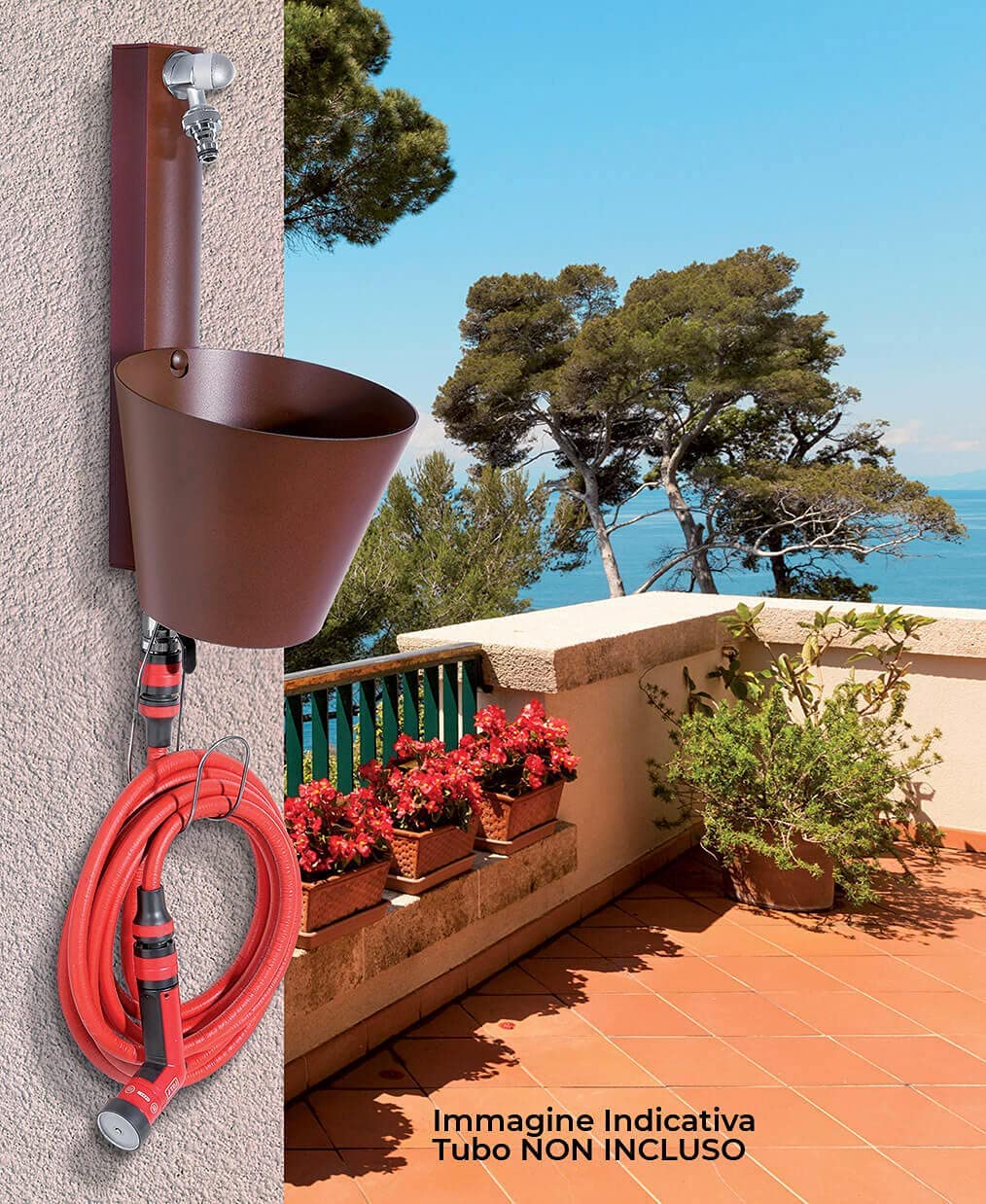 Fontana a Parete da Giardino con Doppio Rubinetto colore Antracite - Foto 7 di 8