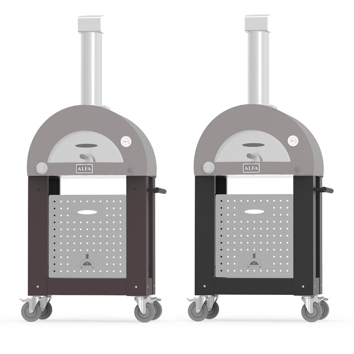 Base per Forno Nano One Alfa Forni con Gambe Ruote e Pannello Bombola Legna