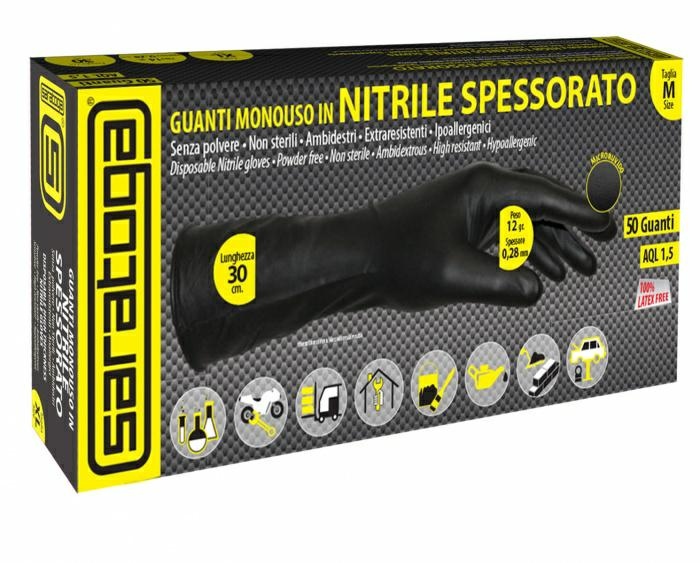 GUANTI MONOUSO IN NITRILE SPESSORATO NERI PZ.50 TG.L