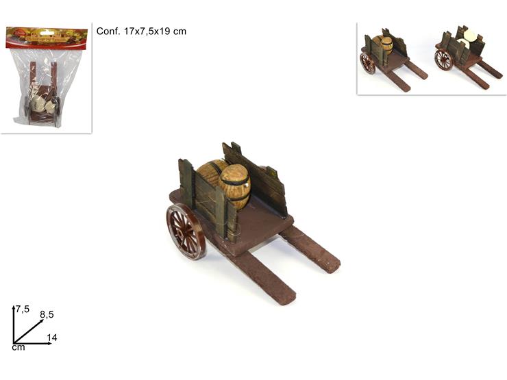 Miniatura carrettino in legno con botti 7,5x8,5x14 cm
