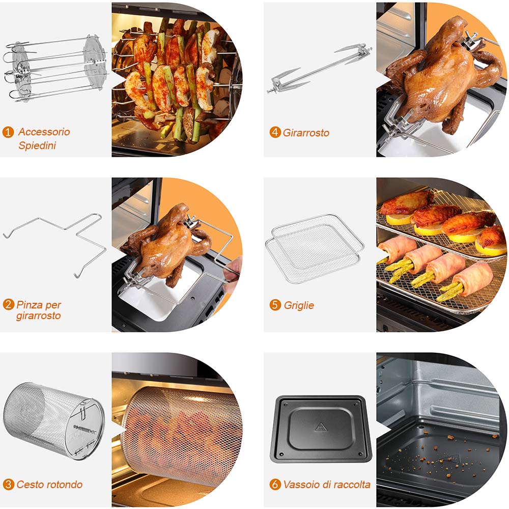 Bakaji Forno Friggitrice ad Aria Calda Frigge Cuoce Griglia Essicca Senza Olio Airfryer Capacità 12Lt Display LED Touch 12 Programmi Timer Regolazione Temperatura Potenza 1800W (Nero)