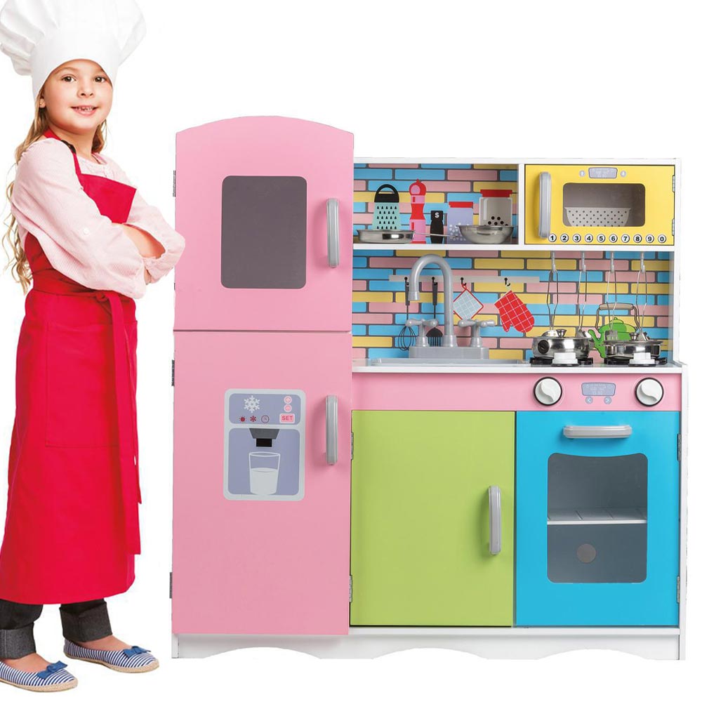 Image of Cucina in legno Giocattolo Bambini con Pentole e Accessori Gioco in Acciaio
